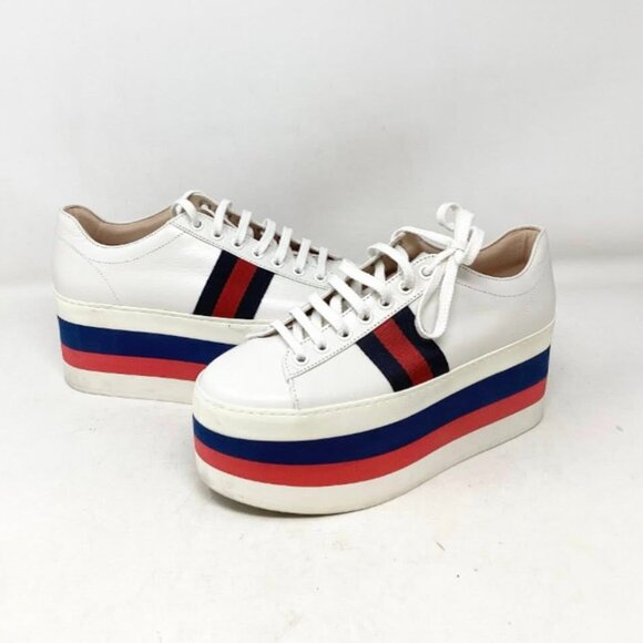 Gucci #RP26BG Peggy Web Platform Sneakers Size 37 - Picture 1 of 9